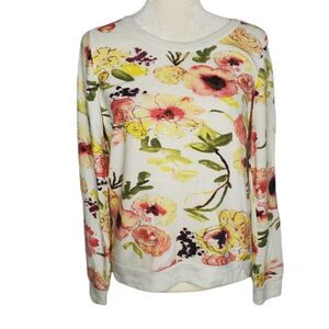 CHASER white floral knit open back draped sweatshirt top M‎